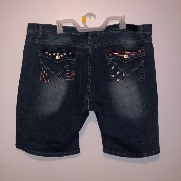 Diverso 24w Bermuda Denim Blue Jean shorts 4th July flag bottom stars stretch - Picture 2 of 7